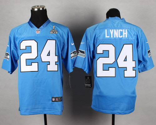 Nike Seattle Seahawks #24 Marshawn Lynch 2015 Super Bowl XLIX Light Blue Elite Jersey