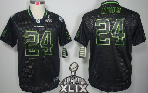 Nike Seattle Seahawks #24 Marshawn Lynch 2015 Super Bowl XLIX Lights Out Black Kids Jersey