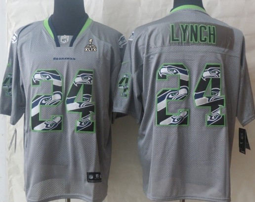 Nike Seattle Seahawks #24 Marshawn Lynch 2015 Super Bowl XLIX Lights Out Gray Ornamented Elite Jersey