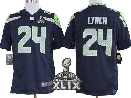 Nike Seattle Seahawks #24 Marshawn Lynch 2015 Super Bowl XLIX Navy Blue Game Jersey