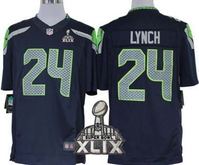 Nike Seattle Seahawks #24 Marshawn Lynch 2015 Super Bowl XLIX Navy Blue Limited Jersey