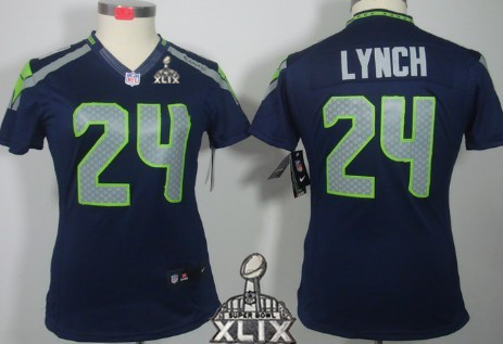 Nike Seattle Seahawks #24 Marshawn Lynch 2015 Super Bowl XLIX Navy Blue Limited Womens Jersey