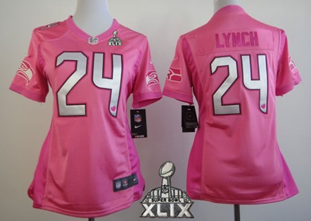 Nike Seattle Seahawks #24 Marshawn Lynch 2015 Super Bowl XLIX Pink Love Womens Jersey