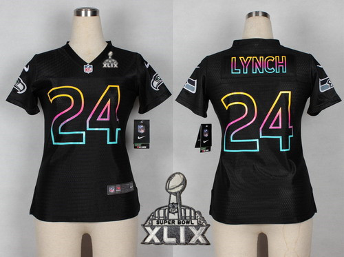 Nike Seattle Seahawks #24 Marshawn Lynch 2015 Super Bowl XLIX Pro Line Black Fashion Womens Jersey