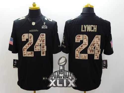 Nike Seattle Seahawks #24 Marshawn Lynch 2015 Super Bowl XLIX Salute to Service Black Limited Jersey