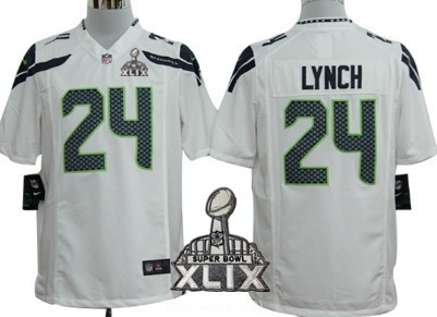 Nike Seattle Seahawks #24 Marshawn Lynch 2015 Super Bowl XLIX White Game Jersey