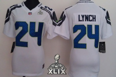 Nike Seattle Seahawks #24 Marshawn Lynch 2015 Super Bowl XLIX White Game Womens Jersey