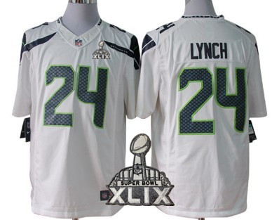 Nike Seattle Seahawks #24 Marshawn Lynch 2015 Super Bowl XLIX White Limited Jersey