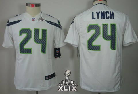 Nike Seattle Seahawks #24 Marshawn Lynch 2015 Super Bowl XLIX White Limited Kids Jersey
