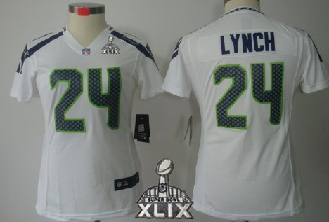 Nike Seattle Seahawks #24 Marshawn Lynch 2015 Super Bowl XLIX White Limited Womens Jersey