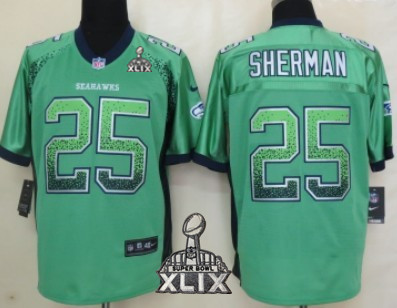 Nike Seattle Seahawks #25 Richard Sherman 2015 Super Bowl XLIX 2013 Drift Fashion Green Elite Jersey