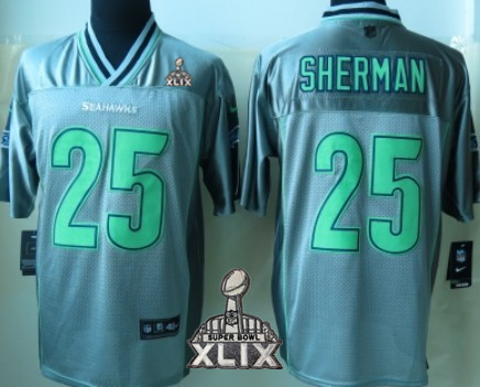 Nike Seattle Seahawks #25 Richard Sherman 2015 Super Bowl XLIX 2013 Gray Vapor Elite Jersey