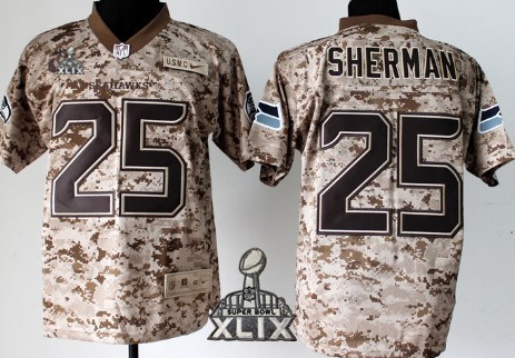 Nike Seattle Seahawks #25 Richard Sherman 2015 Super Bowl XLIX 2013 USMC Camo Elite Jersey