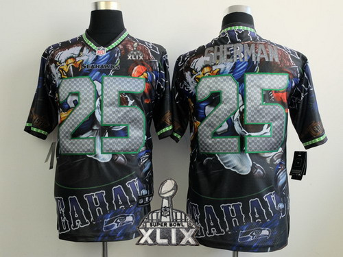 Nike Seattle Seahawks #25 Richard Sherman 2015 Super Bowl XLIX Fanatic Fashion Elite Jersey