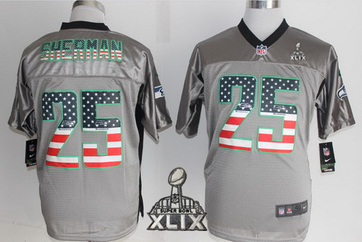 Nike Seattle Seahawks #25 Richard Sherman 2015 Super Bowl XLIX 2014 USA Flag Fashion Gray Elite Jersey