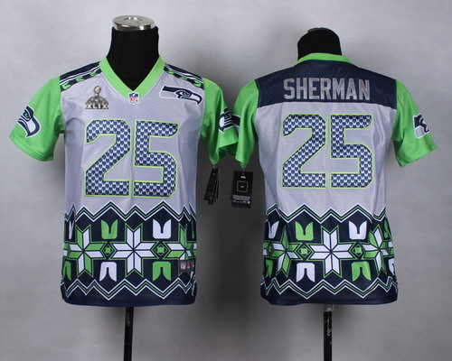 Nike Seattle Seahawks #25 Richard Sherman 2015 Super Bowl XLIX Noble Fashion Kids Jersey