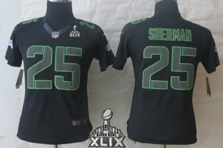 Nike Seattle Seahawks #25 Richard Sherman 2015 Super Bowl XLIX Black Impact Limited Womens Jersey