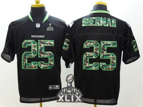 Nike Seattle Seahawks #25 Richard Sherman 2015 Super Bowl XLIX Black With Camo Elite Jersey