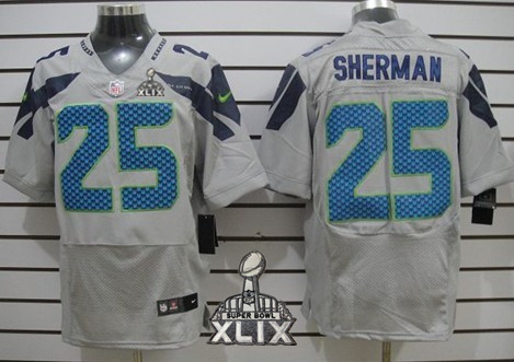 Nike Seattle Seahawks #25 Richard Sherman 2015 Super Bowl XLIX Gray Elite Jersey