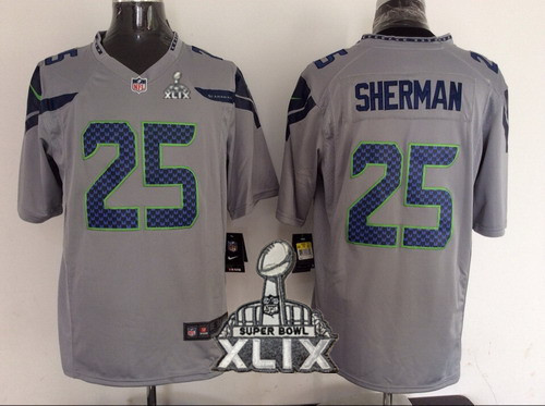 Nike Seattle Seahawks #25 Richard Sherman 2015 Super Bowl XLIX Gray Game Jersey