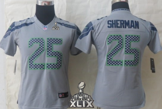 Nike Seattle Seahawks #25 Richard Sherman 2015 Super Bowl XLIX Gray Limited Womens Jersey