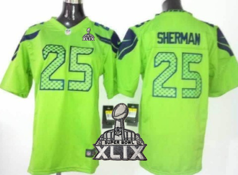 Nike Seattle Seahawks #25 Richard Sherman 2015 Super Bowl XLIX Green Game Jersey