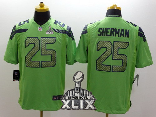 Nike Seattle Seahawks #25 Richard Sherman 2015 Super Bowl XLIX Green Limited Jersey