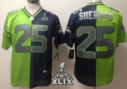 Nike Seattle Seahawks #25 Richard Sherman 2015 Super Bowl XLIX Green/Navy Blue Two Tone Elite Jersey