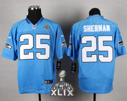 Nike Seattle Seahawks #25 Richard Sherman 2015 Super Bowl XLIX Light Blue Elite Jersey