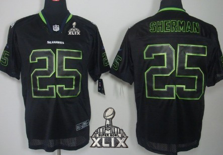 Nike Seattle Seahawks #25 Richard Sherman 2015 Super Bowl XLIX Lights Out Black Elite Jersey