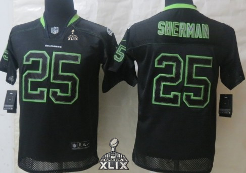 Nike Seattle Seahawks #25 Richard Sherman 2015 Super Bowl XLIX Lights Out Black Kids Jersey