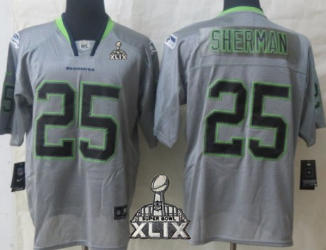 Nike Seattle Seahawks #25 Richard Sherman 2015 Super Bowl XLIX Lights Out Gray Elite Jersey