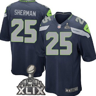 Nike Seattle Seahawks #25 Richard Sherman 2015 Super Bowl XLIX Navy Blue Game Kids Jersey