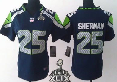 Nike Seattle Seahawks #25 Richard Sherman 2015 Super Bowl XLIX Navy Blue Game Womens Jersey