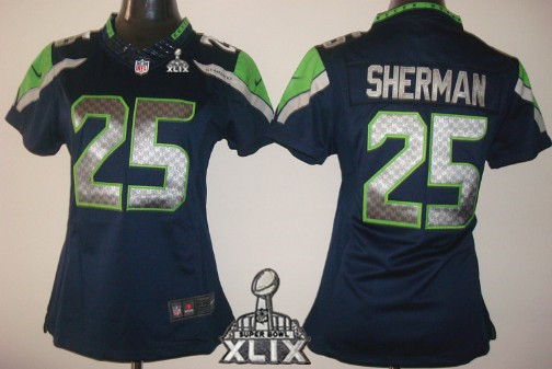 Nike Seattle Seahawks #25 Richard Sherman 2015 Super Bowl XLIX Navy Blue Limited Womens Jersey