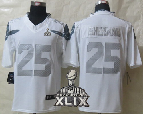 Nike Seattle Seahawks #25 Richard Sherman 2015 Super Bowl XLIX Platinum White Limited Jersey