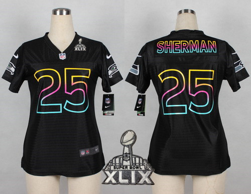 Nike Seattle Seahawks #25 Richard Sherman 2015 Super Bowl XLIX Pro Line Black Fashion Womens Jersey