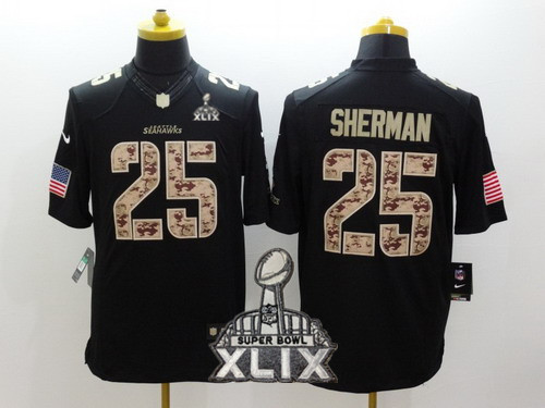 Nike Seattle Seahawks #25 Richard Sherman 2015 Super Bowl XLIX Salute to Service Black Limited Jersey