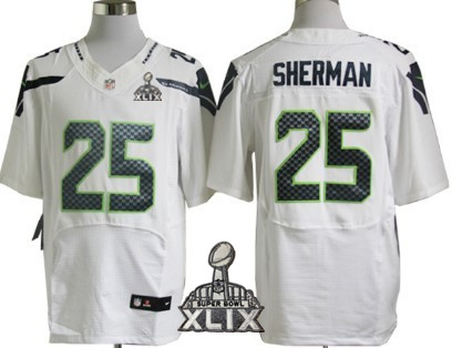 Nike Seattle Seahawks #25 Richard Sherman 2015 Super Bowl XLIX White Elite Jersey