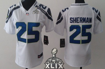 Nike Seattle Seahawks #25 Richard Sherman 2015 Super Bowl XLIX White Game Womens Jersey