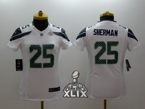Nike Seattle Seahawks #25 Richard Sherman 2015 Super Bowl XLIX White Limited Womens Jersey