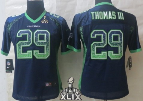Nike Seattle Seahawks #29 Earl Thomas 2015 Super Bowl XLIX 2013 Drift Fashion Blue Womens Jersey