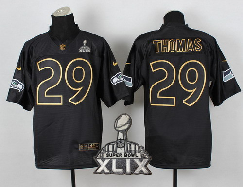 Nike Seattle Seahawks #29 Earl Thomas 2015 Super Bowl XLIX All BlackGold Elite Jersey