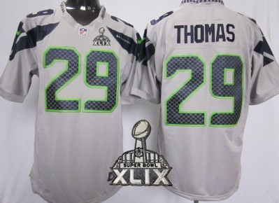 Nike Seattle Seahawks #29 Earl Thomas 2015 Super Bowl XLIX Gray Game Jersey