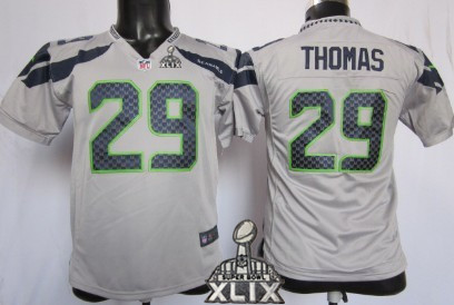 Nike Seattle Seahawks #29 Earl Thomas 2015 Super Bowl XLIX Gray Game Kids Jersey