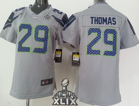 Nike Seattle Seahawks #29 Earl Thomas 2015 Super Bowl XLIX Gray Game Womens Jersey