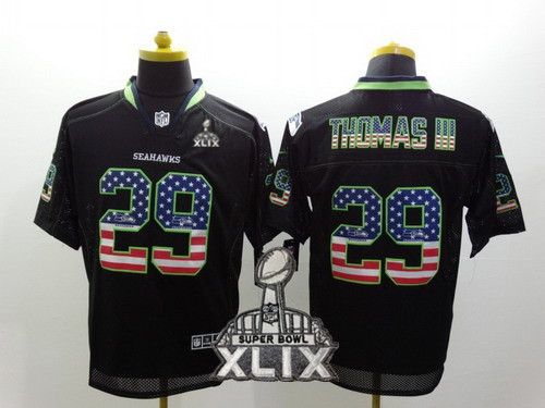 Nike Seattle Seahawks #29 Earl Thomas III 2015 Super Bowl XLIX 2014 USA Flag Fashion Black Elite Jersey
