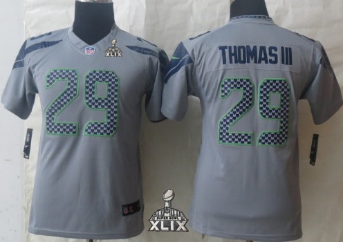 Nike Seattle Seahawks #29 Earl Thomas III 2015 Super Bowl XLIX Gray Limited Kids Jersey