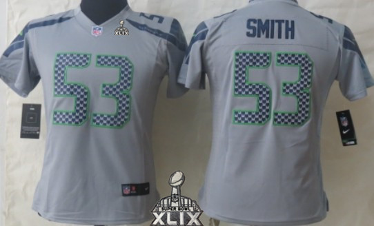 Nike Seattle Seahawks #53 Malcolm Smith 2015 Super Bowl XLIX Gray Limited Womens Jersey