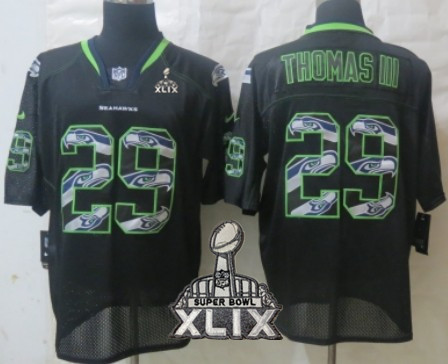 Nike Seattle Seahawks #29 Earl Thomas III 2015 Super Bowl XLIX Lights Out Black Ornamented Elite Jersey